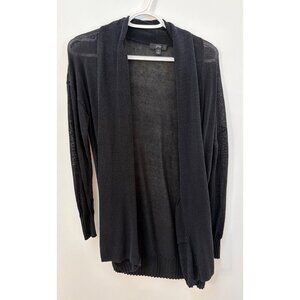 J. Crew Womens Black Open Front Cardigan Sweater M Lightweight Linen/Viscose Ble